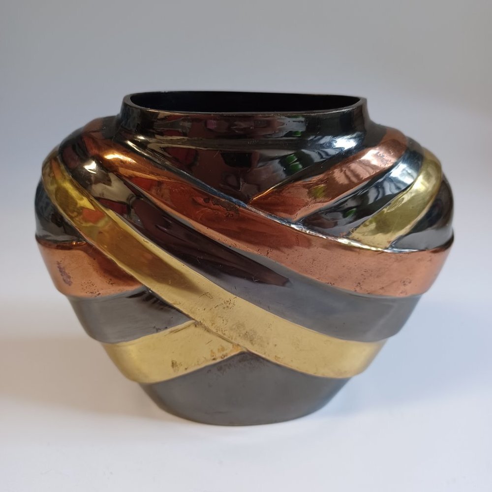 Vintage Art Deco Tri Color‎ Metal Vase
